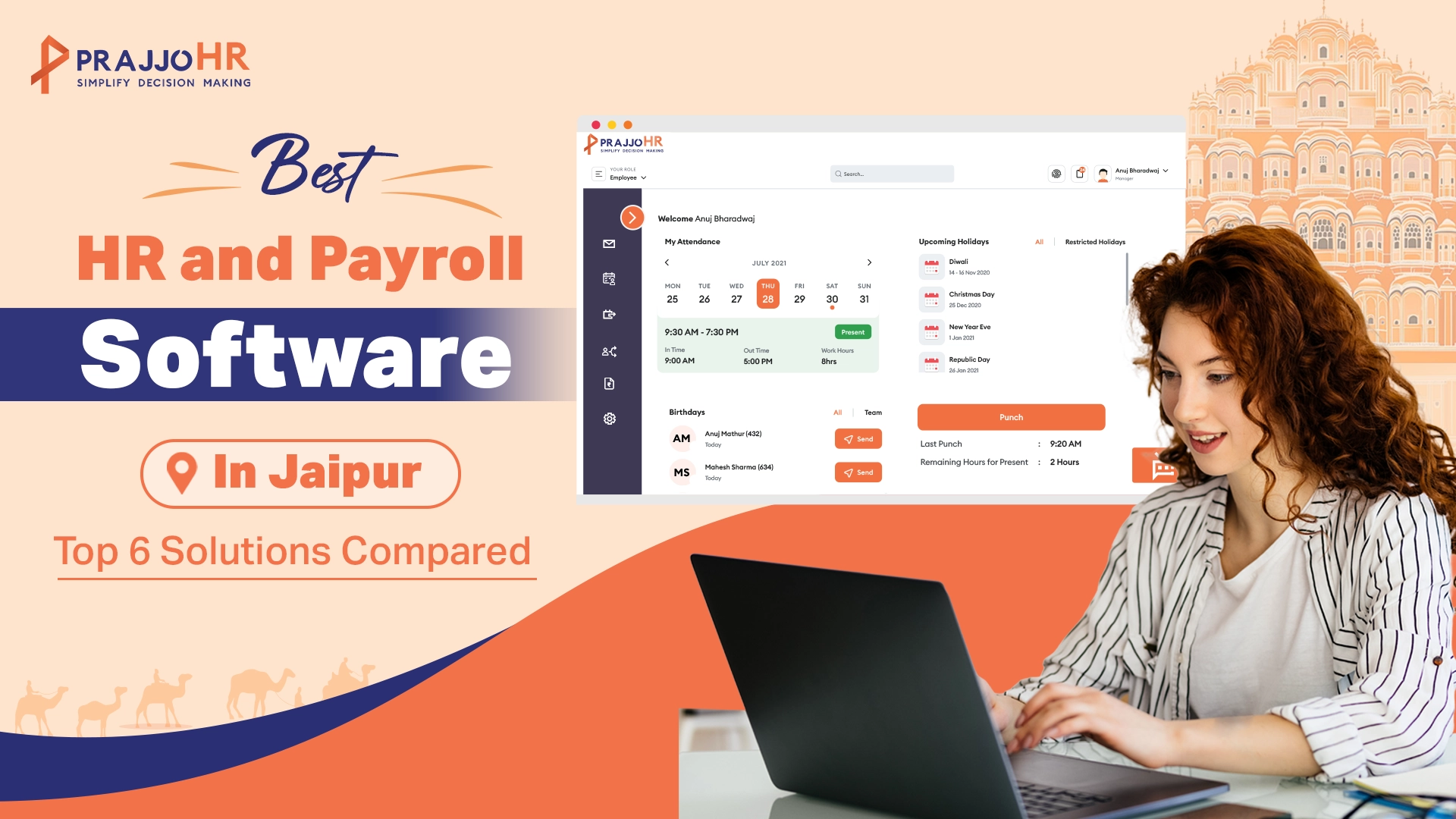 PrajjoHR dashboard showcasing the best HR software in Jaipur and payroll software in Jaipur for attendance, payroll, and HR management.
